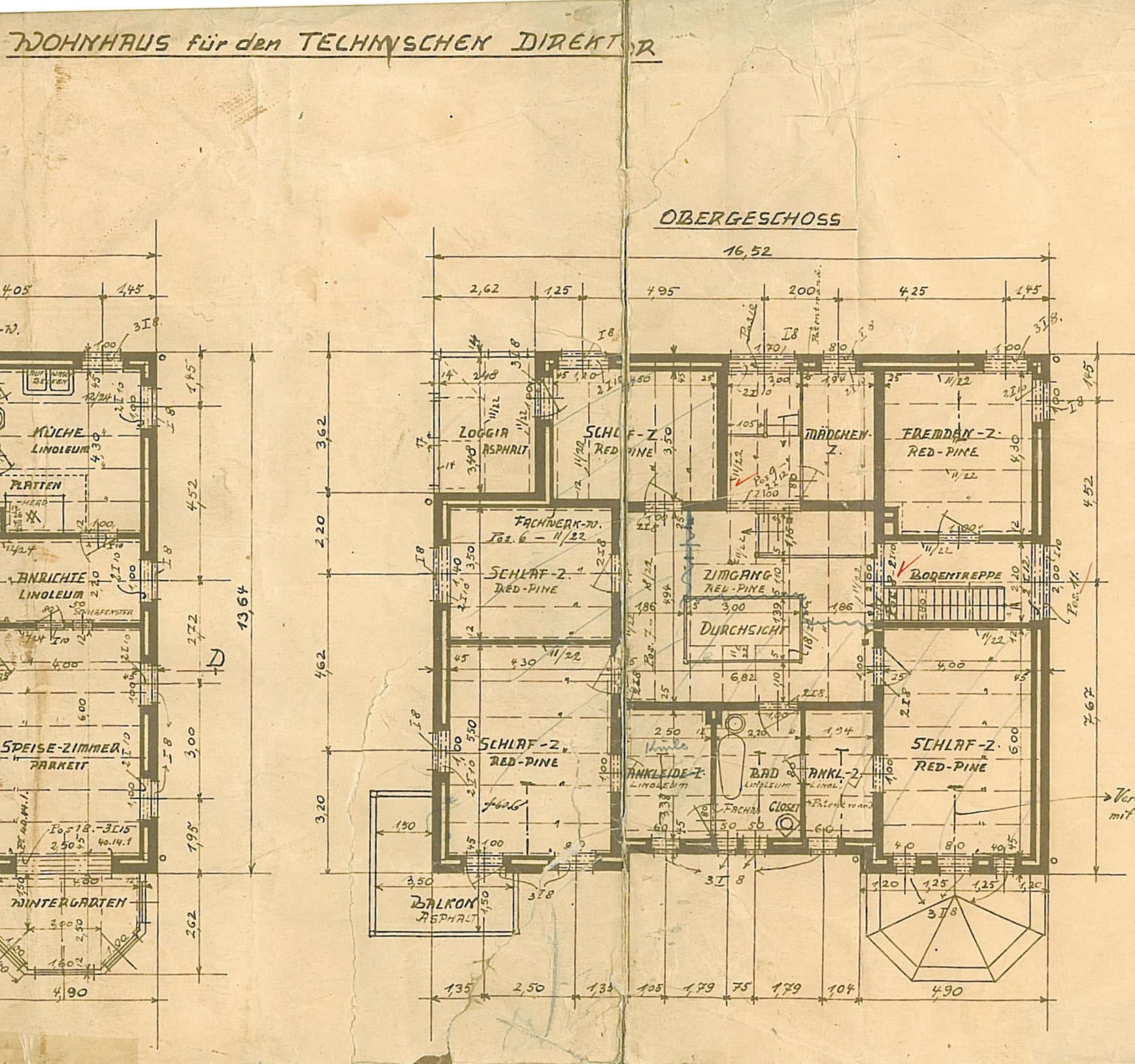 Grundriss Obergeschoss · Originalzeichnung 1911